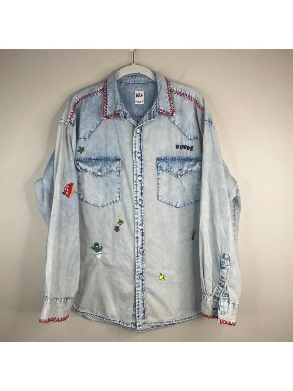 Vintage NSF Embroidered Shirt Small California Cool Hipster Layering Button Up